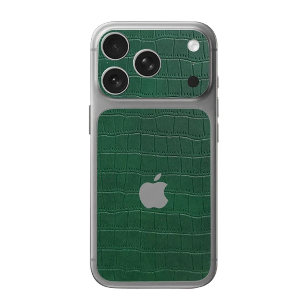 iPhone 17 Pro Max – Croc Leather Bamboo Green Accent Skin
