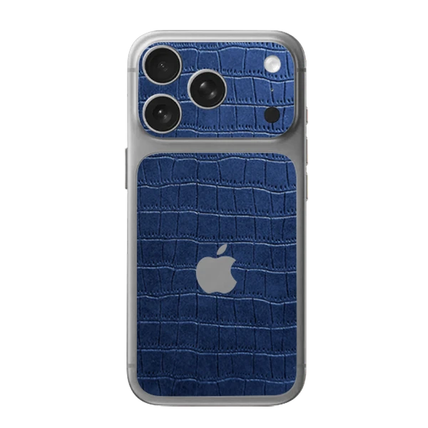 iPhone 17 Pro Max – Croc Leather Sapphire Blue Accent Skin
