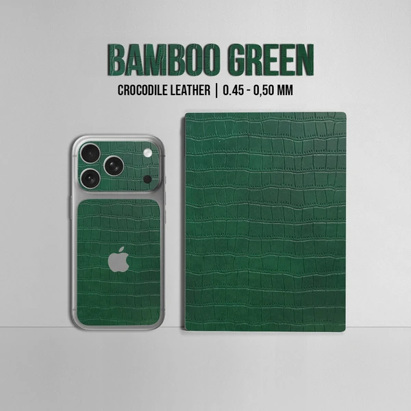 iPhone 17 Pro Max – Croc Leather Bamboo Green Accent Skin - Afbeelding 2