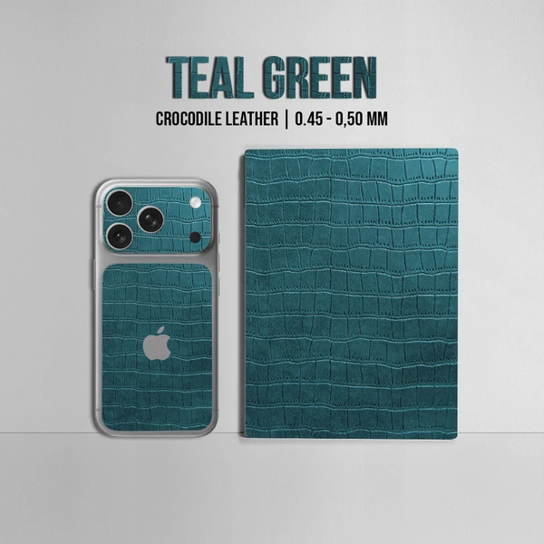 iPhone 17 Pro Max – Croc Leather Teal Green Accent Skin - Afbeelding 2